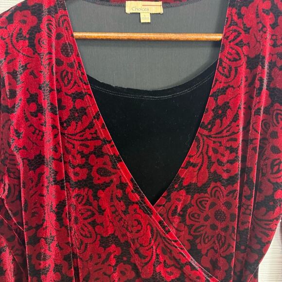 Choices Red Black Velvet faux wrap top Goth Vamp Whimsigoth Dark L - Picture 8 of 10